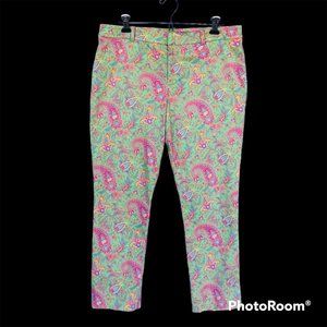 LRL RALPH LAUREN Petite Stretch Capri Paisley Pants Boho Grand Millennial 12 P